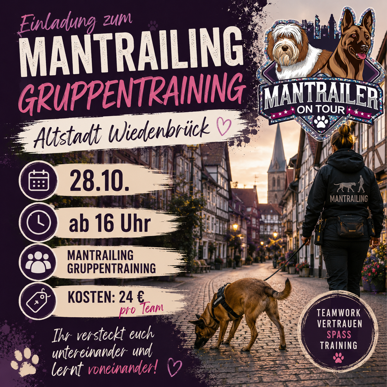 Mantrailing Gruppentraining am 28.10 ab 16 Uhr Wiedenbrück