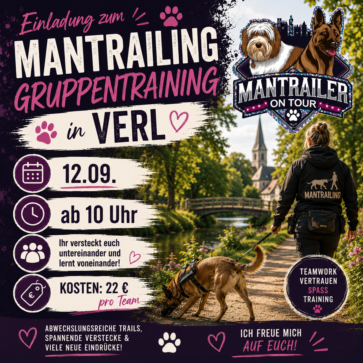 Mantrailing Gruppentraining am 12.09. ab 10 Uhr in Verl