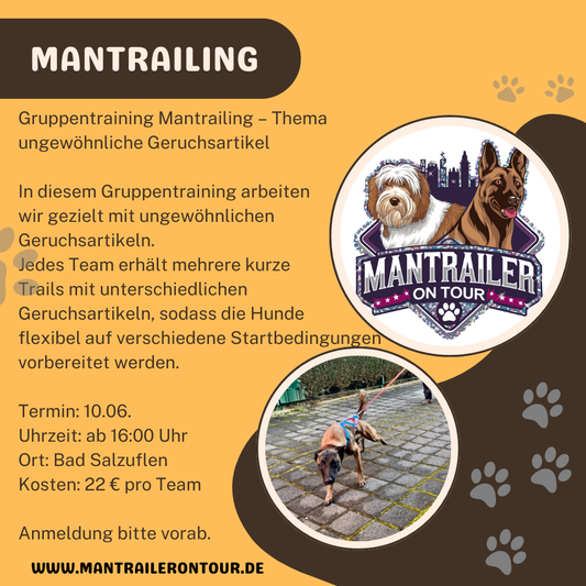 Gruppentraining Mantrailing – Thema ungewöhnliche Geruchsartikel am 10.06.26 in Bad Salzuflen